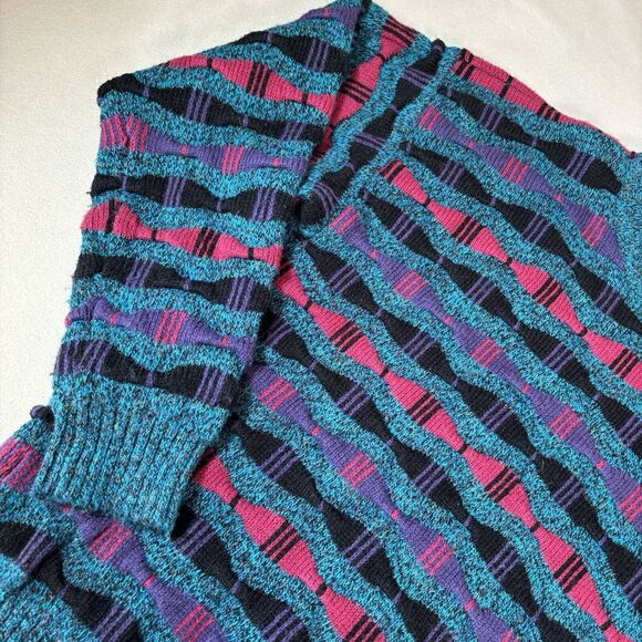 Vintage 90s Cattivo Sweater Coogi Style 3D Knit Size Medium Geometric - Picture 6 of 14